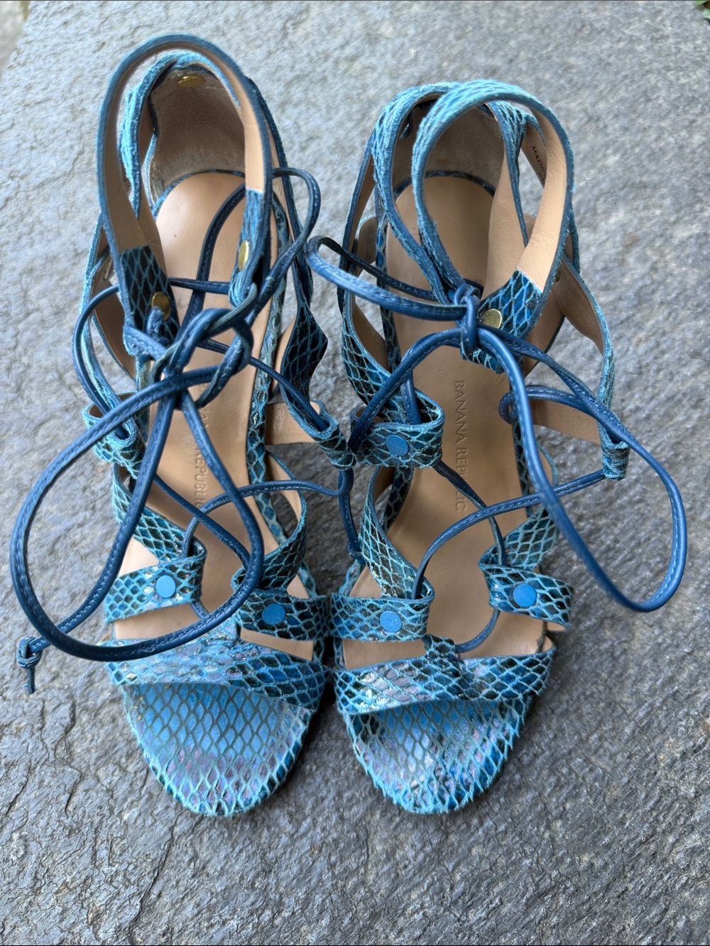Banana Republic Teal Snake-Print Lace-Up Heels